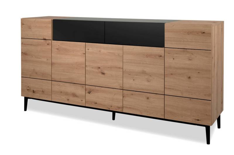 Furn.Design Sideboard Liam (Kommode in Eiche Artisan mit schwarz, Breite 180 cm), 12 Fächer von Furn.Design