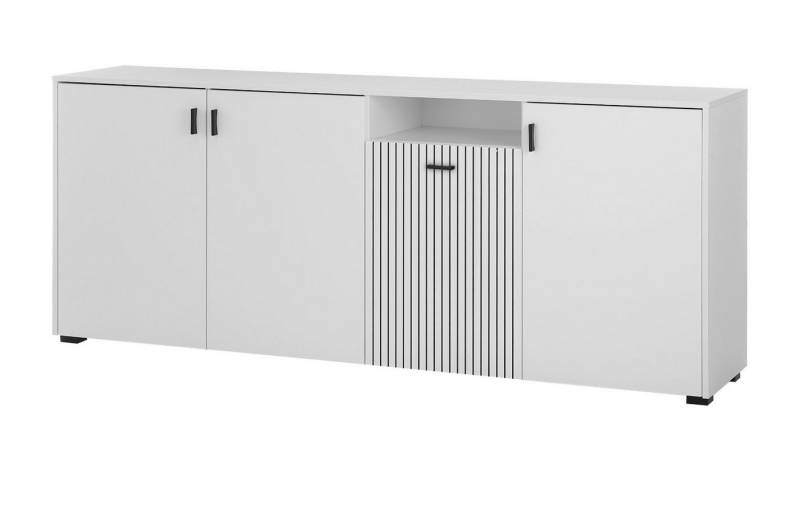 Furn.Design Sideboard Merced (Große Kommode in weiß matt mit schwarz, 200 x 80 cm), Soft-Close von Furn.Design