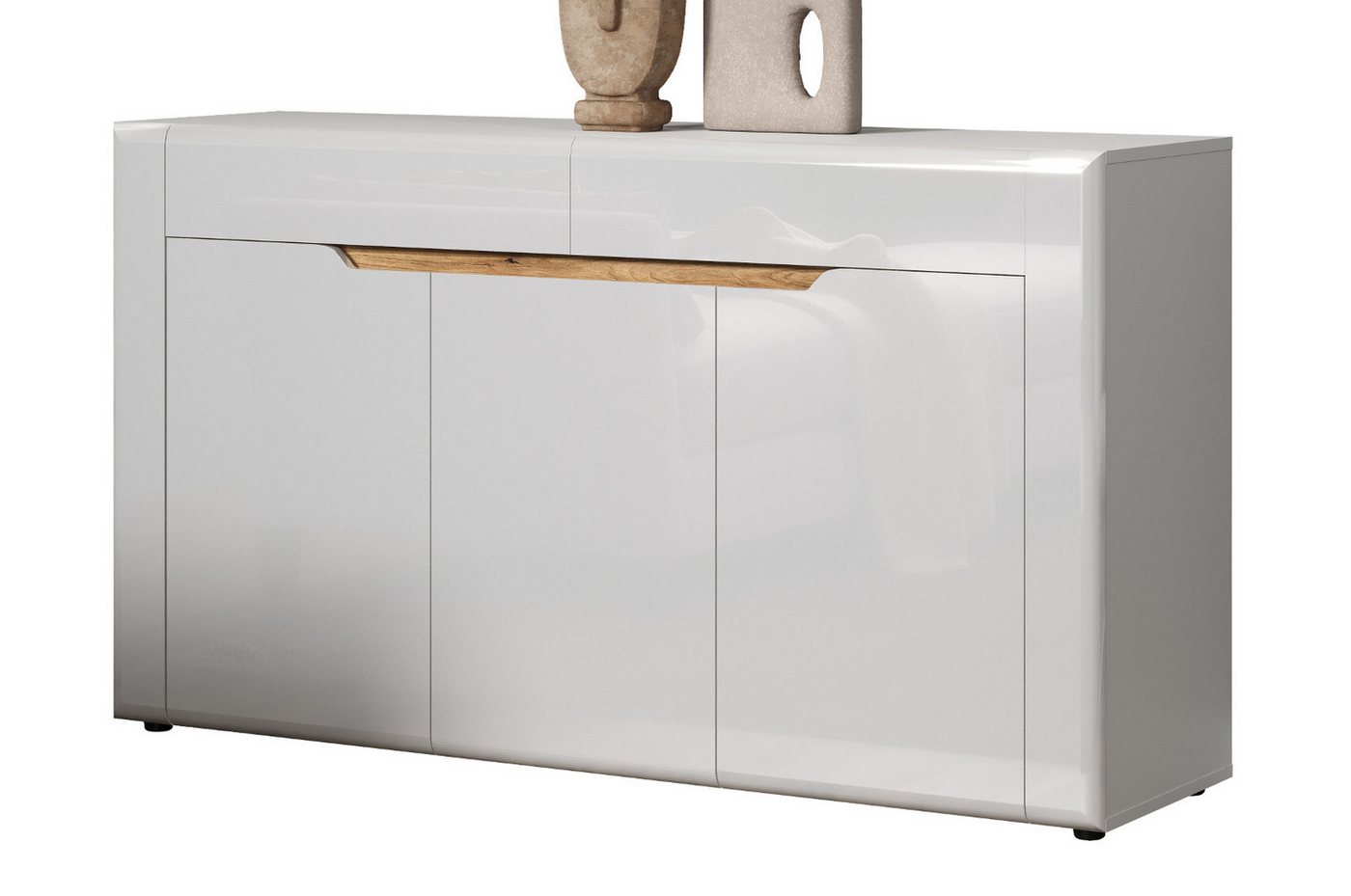 Furn.Design Sideboard Merlon (Kommode in weiß Hochglanz, 3-türig, 150 x 84 cm), Vollauszug von Furn.Design