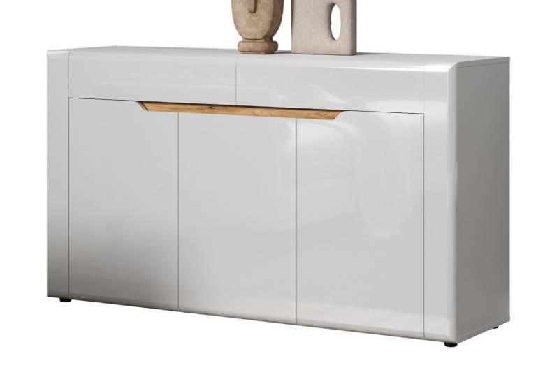 Furn.Design Sideboard Merlon (Kommode in weiß Hochglanz, 3-türig, 150 x 84 cm), Vollauszug von Furn.Design