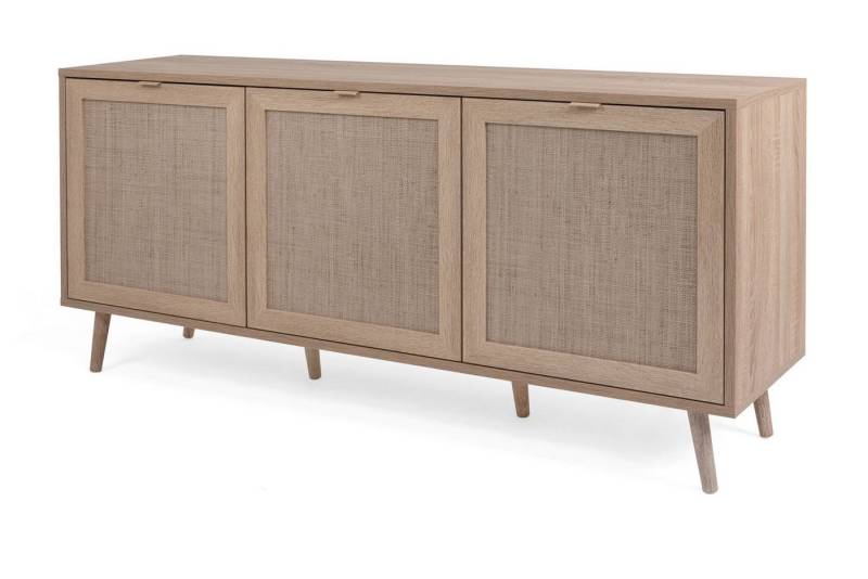 Furn.Design Sideboard Niran (Kommode in Sonoma Eiche mit Bast - Dekor, 150 x 71 cm), skandinavisches Design von Furn.Design