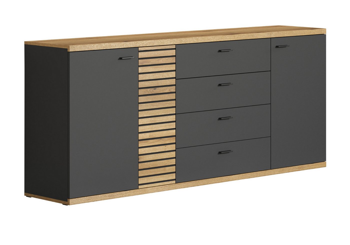 Furn.Design Sideboard Norris (Anrichte in grau mit Evoke Eiche, 186 x 85 cm), Soft-Close-Funktion von Furn.Design