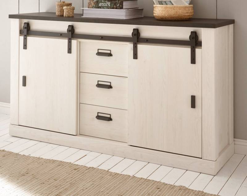 Furn.Design Sideboard Stove (Kommode in Pinie weiß, 162 x 91 cm), Soft-Close-Funktion mit Schiebetüren von Furn.Design