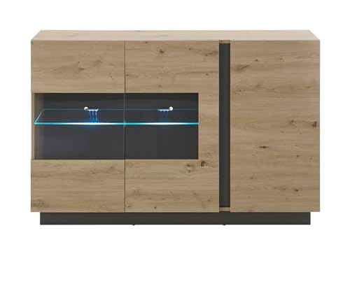 Furn.Design Sideboard in Eiche Artisan und grau Graphit Kommode Wohnzimmer Esszimmer Anrichte Mehrzweckschrank mit viel Stauraum 138 x 91 cm Louna (Kommode 1) von Furn.Design