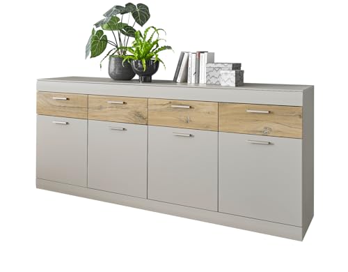 Furn.Design Sideboard in Kieselgrau matt und Zinneiche Wohn- und Esszimmer Kommode 200 x 85 cm, Griego von Furn.Design