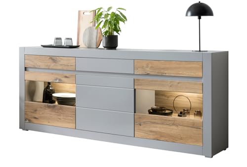 Furn.Design Sideboard in Platingrau matt und Zinneiche Wohn- und Esszimmer Kommode 217 x 90 cm, Tamaris von Furn.Design