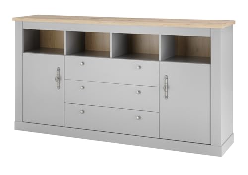 Furn.Design Sideboard in grau und Artisan Eiche, Landhaus Kommode für Esszimmer und Wohnzimmer, viel Stauraum, 198 x 104 cm, Rideau von Furn.Design