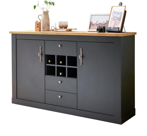 Furn.Design Sideboard in grau und Wotan Eiche Landhaus, Wohn- und Esszimmer Kommode mit Soft-Close, 169 x 104 cm, Ribera von Furn.Design