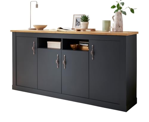 Furn.Design Sideboard in grau und Wotan Eiche, Landhaus Wohn- und Esszimmer Kommode mit Soft-Close 200 x 104 cm, Ribera von Furn.Design