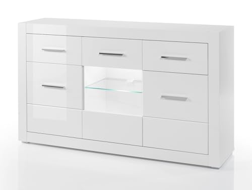 Furn.Design Sideboard in weiß Hochglanz, Wohn- und Esszimmer Kommode 164 x 97 cm, Carrara von Furn.Design