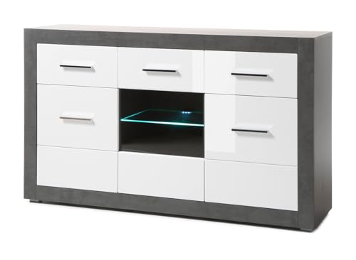 Furn.Design Sideboard in weiß Hochglanz und grau Stone, Wohn- und Esszimmer Kommode 164 x 97 cm, Briard von Furn.Design