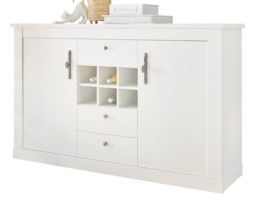 Furn.Design Sideboard in weiß Pinie Landhaus, hohe Kommode 166 x 100 cm, Soft-Close-Funktion, Fiastra von Furn.Design