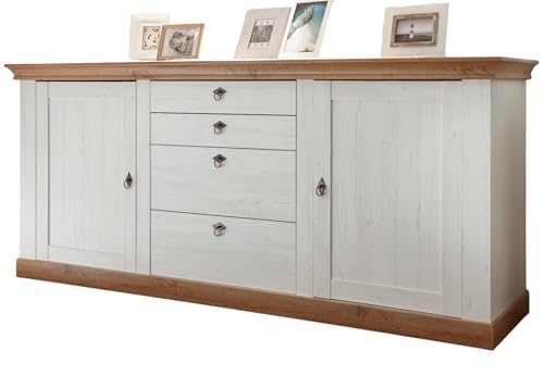 Furn.Design Sideboard in weiß Pinie und Eiche, Wotan Landhaus Kommode 210 x 91 cm, Hemsby von Furn.Design