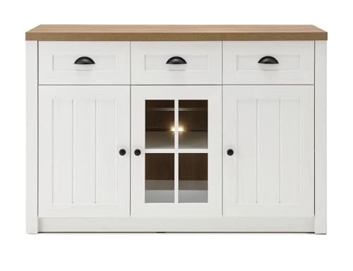 Furn.Design Sideboard in weiß Pinie, Eiche hell, Landhaus Kommode 130 x 86 cm, Seyne von Furn.Design