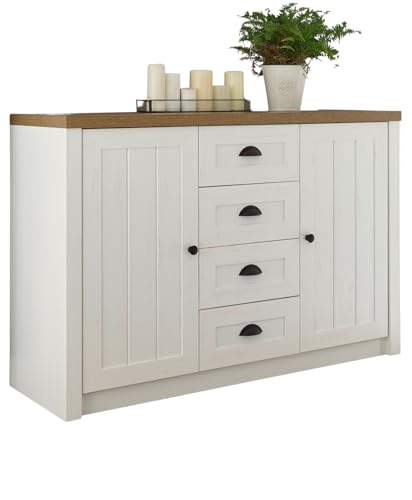 Furn.Design Sideboard in weiß Pinie und Eiche hell, Landhaus Kommode 130 x 88 cm, Seyne von Furn.Design