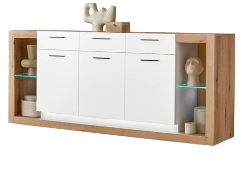 Furn.Design Sideboard in weiß matt und Evoke Eiche Kommode 198 x 83 cm, Rivian von Furn.Design
