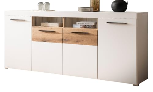 Furn.Design Sideboard in weiß matt und Evoke Eiche Kommode 205 cm, Soft-Close-Funktion, Lavell Furn.Design Sideboard in weiß matt und Evoke Eiche Kommode 205 cm, Soft-Close-Funktion, Lavell von Furn.Design