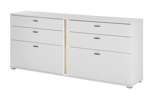 Furn.Design Sideboard in weiß matt und Wotan Eiche Kommode inklusive Frontbeleuchtung 200 cm, Bellport von Furn.Design