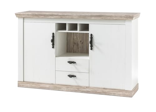 Furn.Design Sideboard in weiß und Oslo Pinie Landhaus Stil Kommode Wohnzimmer Esszimmer Schrank Anrichte 168 x 104 cm Rovola (Sideboard) von Furn.Design