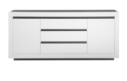 Furn.Design Sideboard in weiß und anthrazit Wohnzimmer Esszimmer Kommode 200 x 91 cm, Rooky von Furn.Design