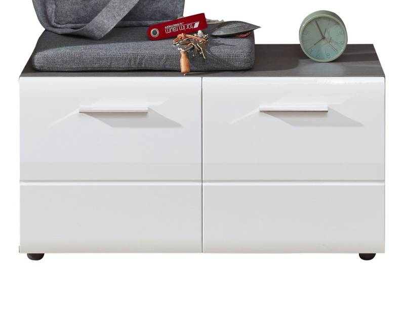 Furn.Design Sitzbank Line (Garderobenbank in weiß Hochglanz und Rauchsilber grau, 80 cm), mit 4 Fächern von Furn.Design