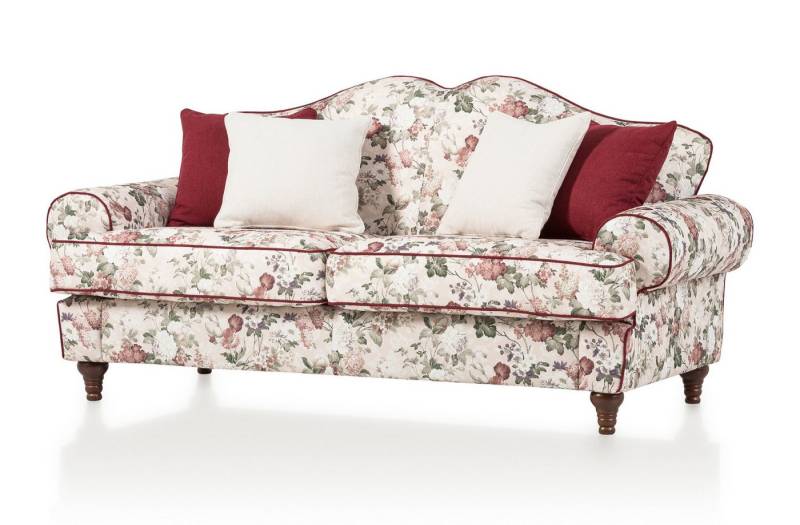 Furn.Design Sofa Elita, 3-Sitzer in beige mit Blumenmuster, Landhausstil, mit Bonell Federkern von Furn.Design