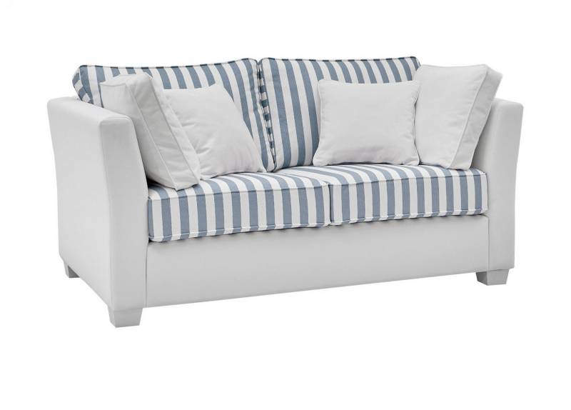 Furn.Design Sofa Hooge, 2-Sitzer in Cremeweiß mit blau, Landhausstil, mit Bonell Federkern von Furn.Design