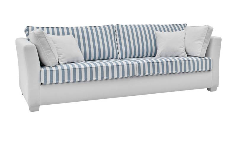 Furn.Design Sofa Hooge, 3-Sitzer in cremeweiß mit blau, Landhausstil, mit Bonell Federkern von Furn.Design