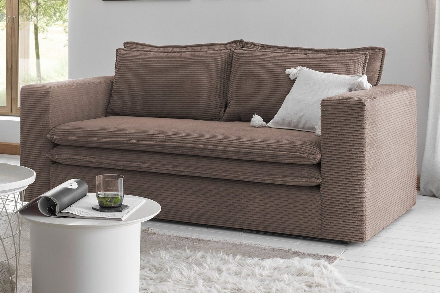 Furn.Design Sofa Pesaro, Couch 2-Sitzer Cordbezug, 4 Farben, wahlweise mit Hocker von Furn.Design