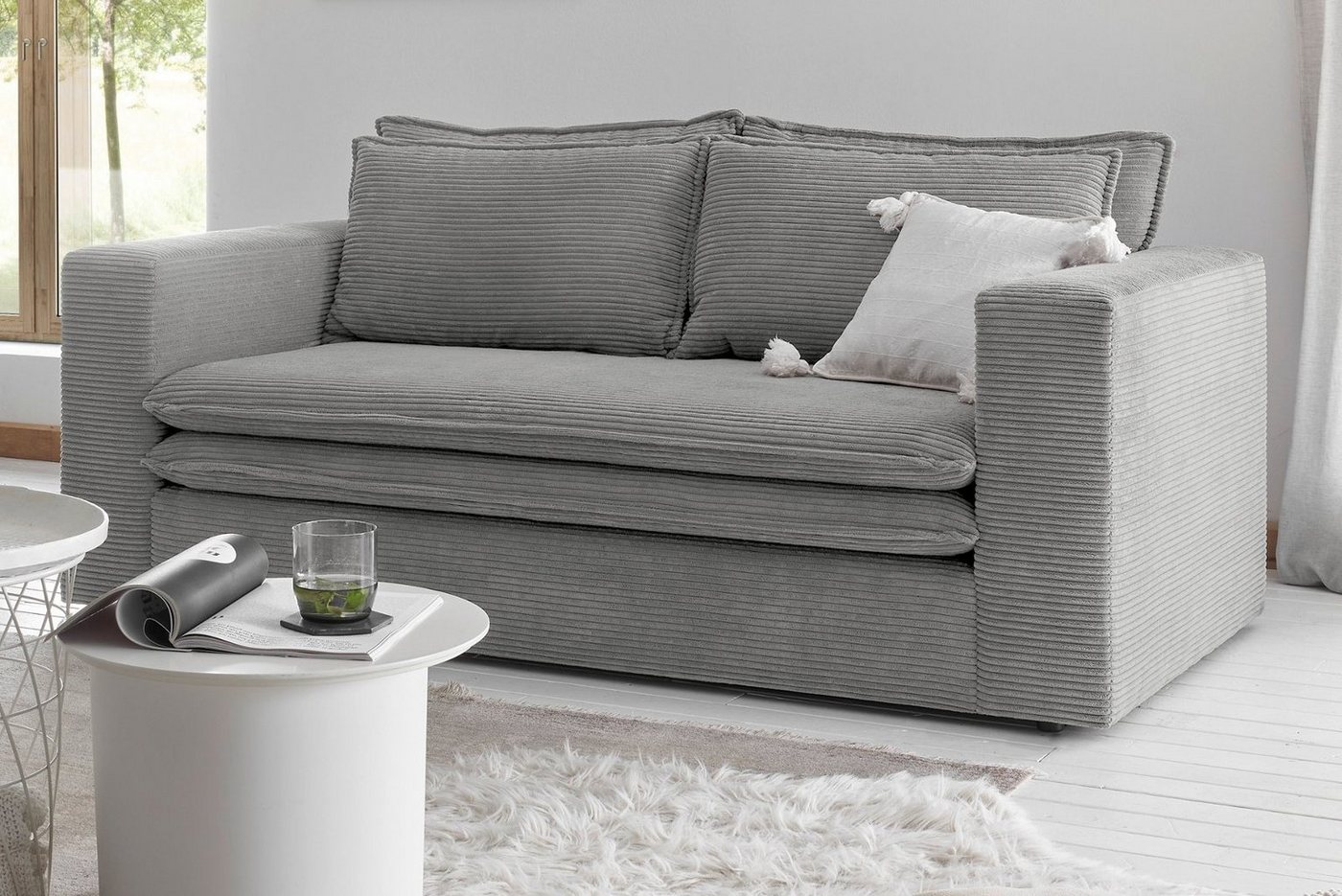 Furn.Design Sofa Pesaro, Couch 2-Sitzer Cordbezug, 4 Farben, wahlweise mit Hocker von Furn.Design