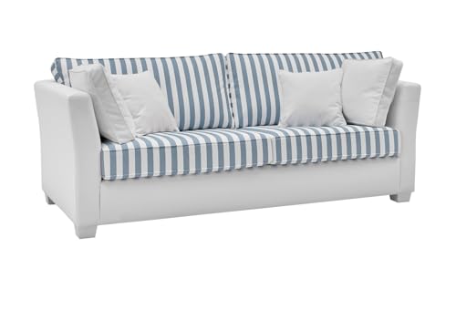 Furn.Design Sofa in Creme und blau, Landhaus Wohnzimmer Couch 2,5-Sitzer 200 cm, Hooge von Furn.Design