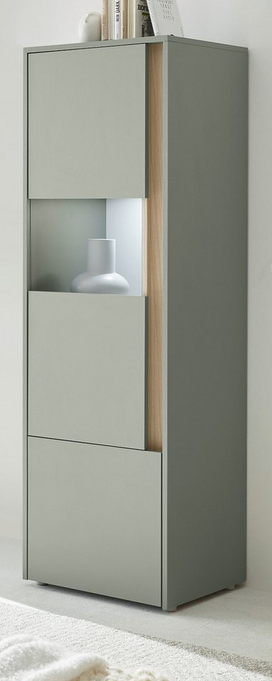 Furn.Design Standvitrine Center (Vitrinenschrank in Salbei Grün mit Eiche, 2-türig, 50 x 155 cm) mit viel Stauraum von Furn.Design