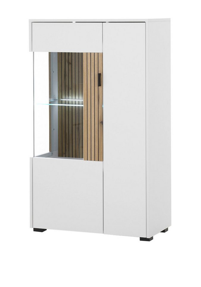 Furn.Design Standvitrine Merced (Highboard in weiß mit Eiche, 75 x 125 cm) Soft-Close von Furn.Design
