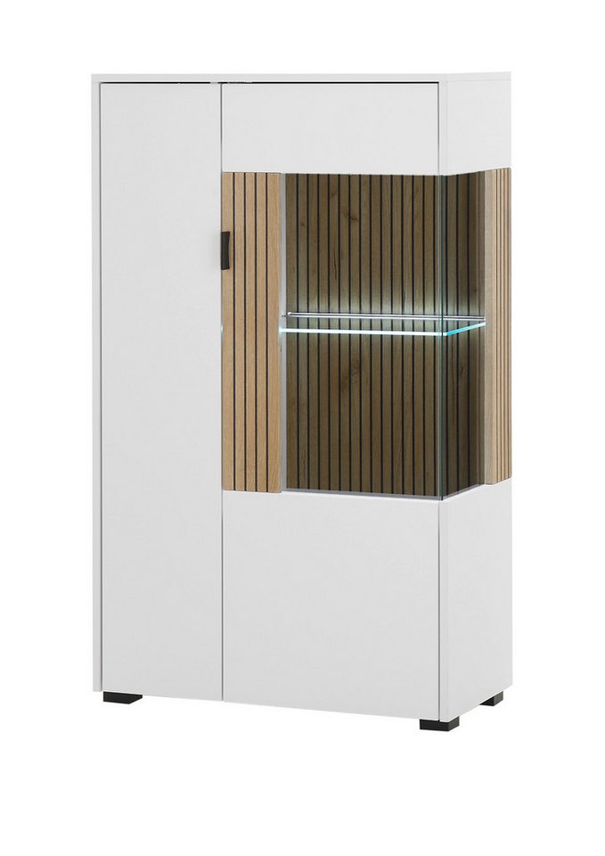 Furn.Design Standvitrine Merced (Highboard in weiß mit Eiche, 75 x 125 cm) Soft-Close von Furn.Design