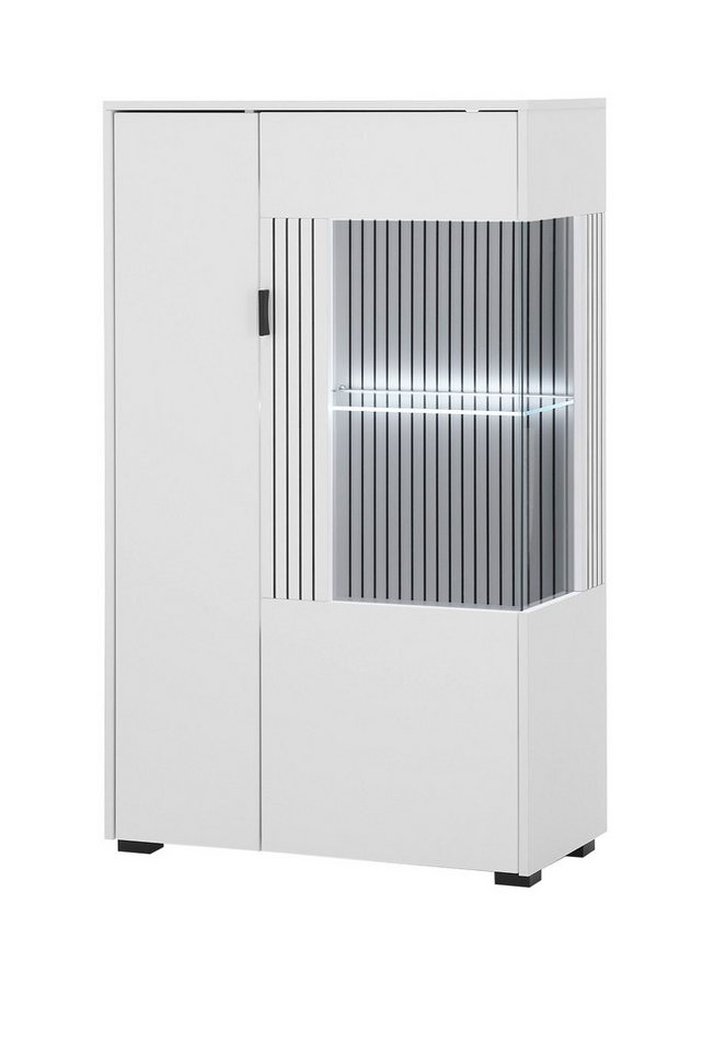 Furn.Design Standvitrine Merced (Highboard in weiß mit schwarz, 57 x 125) Soft-Close von Furn.Design