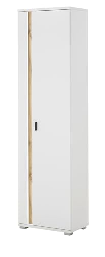 Furn.Design Stauraumschrank in weiß matt und Wotan Eiche Mehrzweckschrank inklusive Frontbeleuchtung 55 x 200, Bellport von Furn.Design