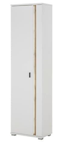 Furn.Design Stauraumschrank in weiß matt und Wotan Eiche Mehrzweckschrank inklusive Frontbeleuchtung 55 x 200, Bellport von Furn.Design