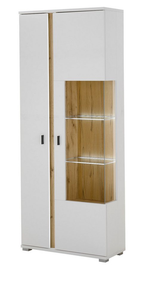 Furn.Design Stauraumvitrine Bellport (Vitrine in weiß mit Wotan Eiche, 80 x 200 cm) Soft-Close von Furn.Design