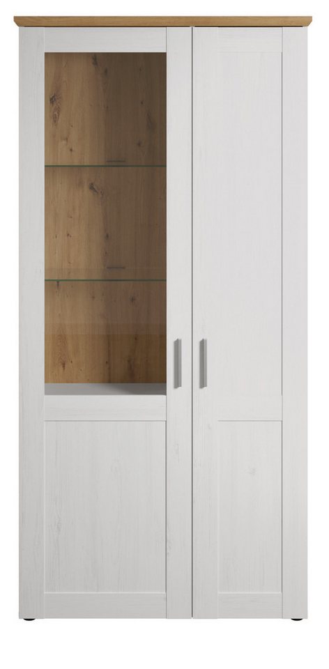 Furn.Design Stauraumvitrine Cloud (Vitrinenschrank in Pinie weiß mit Eiche Artisan, 2-türig, 95 x 194 cm) 9 Fächer von Furn.Design