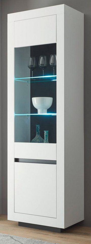 Furn.Design Stauraumvitrine Rooky (Vitrine in weiß matt mit Anthrazit, 64 x 206 cm) 5 Fächer von Furn.Design