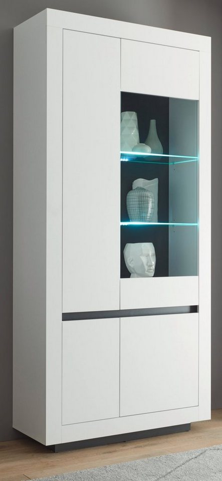 Furn.Design Stauraumvitrine Rooky (Vitrinenschrank in matt weiß mit Anthrazit, 96 x 206 cm) mit 10 Fächern von Furn.Design