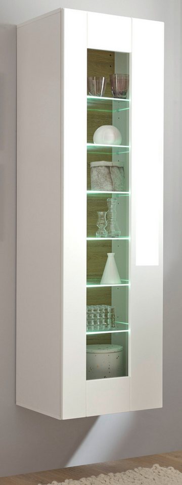 Furn.Design Stauraumvitrine Savanna (in weiß Hochglanz und Eiche hell, stehend oder hängend 45 x 166 cm) mit Push-to-Open Funktion von Furn.Design