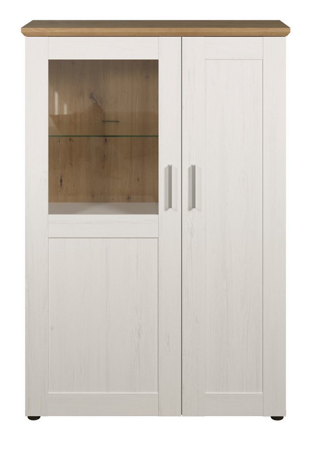 Furn.Design Stauraumvitrine Cloud (Highboard in Pinie weiß mit Artisan Eiche, 95 x 140 cm) viel Stauraum von Furn.Design