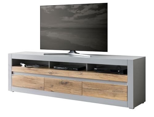 Furn.Design TV-Lowboard in Platingrau matt und Zinneiche, TV Unterteil mit Komforthöhe 217 x 63 cm, Tamaris von Furn.Design