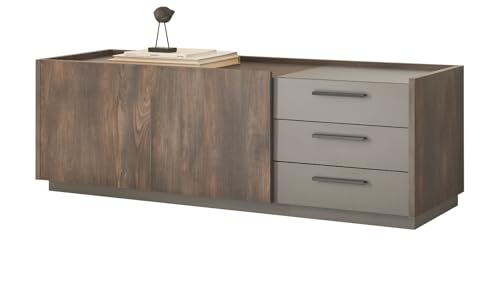 Furn.Design TV-Lowboard in Thermo Eiche und grau, TV Unterteil mit Soft-Close 152 x 50 cm, Piano von Furn.Design