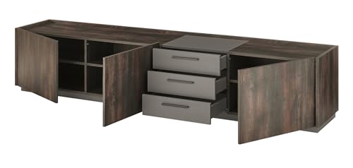 Furn.Design TV-Lowboard in Thermo Eiche und grau XXL TV Unterteil mit Soft-Close 240 x 50 cm, Piano von Furn.Design