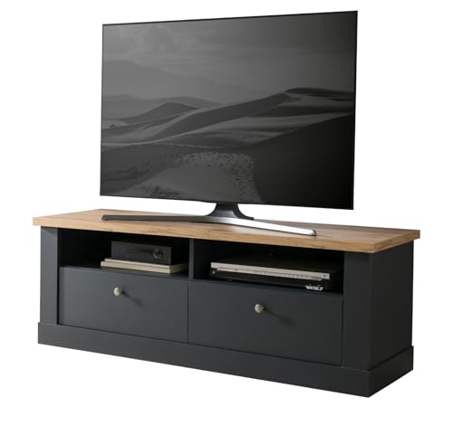 Furn.Design TV-Lowboard in grau und Wotan Eiche, Landhaus TV Unterteil 135 x 51 cm, Ribera von Furn.Design