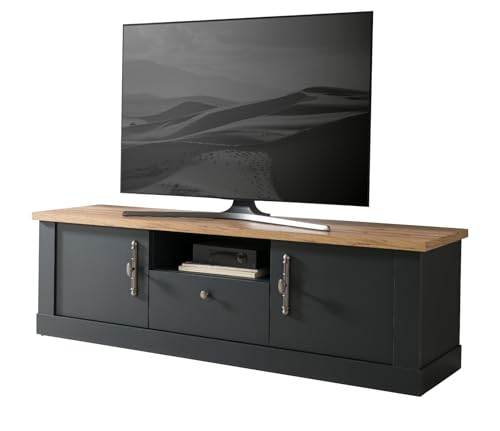 Furn.Design TV-Lowboard in grau und Wotan Eiche Landhaus TV Unterteil 158 x 51 cm, Ribera von Furn.Design