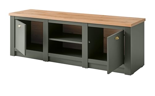 Furn.Design TV-Lowboard in grün und Wotan Eiche Landhaus TV Unterteil 152 x 51 cm, Norwich von Furn.Design