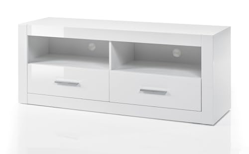 Furn.Design TV-Lowboard in weiß Hochglanz, TV Unterteil in Komforthöhe auf Rollen 150 x 61 cm, Carrara von Furn.Design